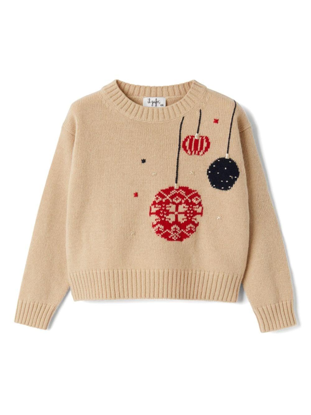 Maglione per bambina Il Gufo beige con motivo a intarsi – Accessorio premium elegante