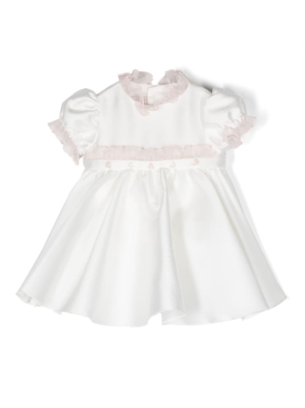 Abito con fiocco per neonata La Stupenderia bianco con pannelli in tulle – Accessorio premium elegante