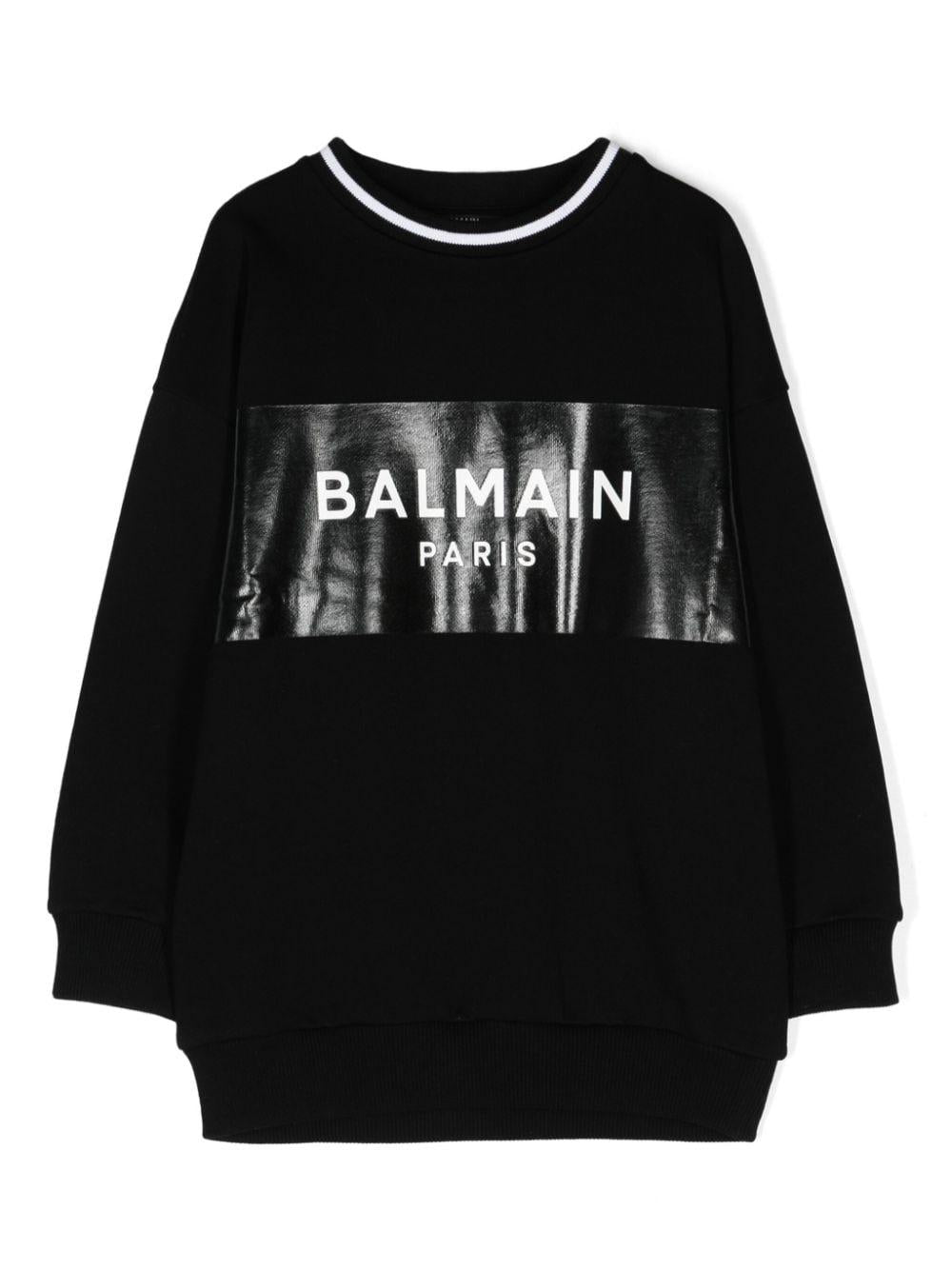 Felpa con stampa per bambino Balmain Kids nero con rifinitura a coste – Accessorio premium elegante