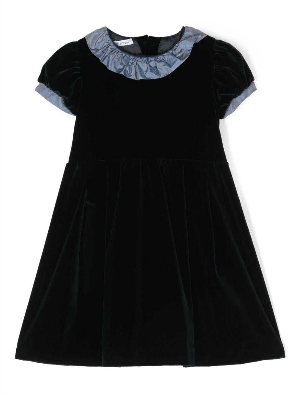 Abito per bambina Jesurum Baby blu con bordo di ruches a constrasto – Accessorio premium elegante