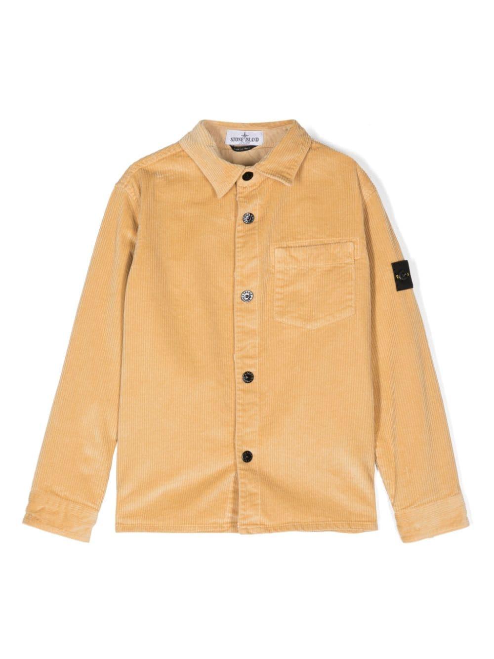Giacca-camicia con applicazione Compass per bambino Stone Island Junior giallo con velluto a coste – Accessorio premium elegante