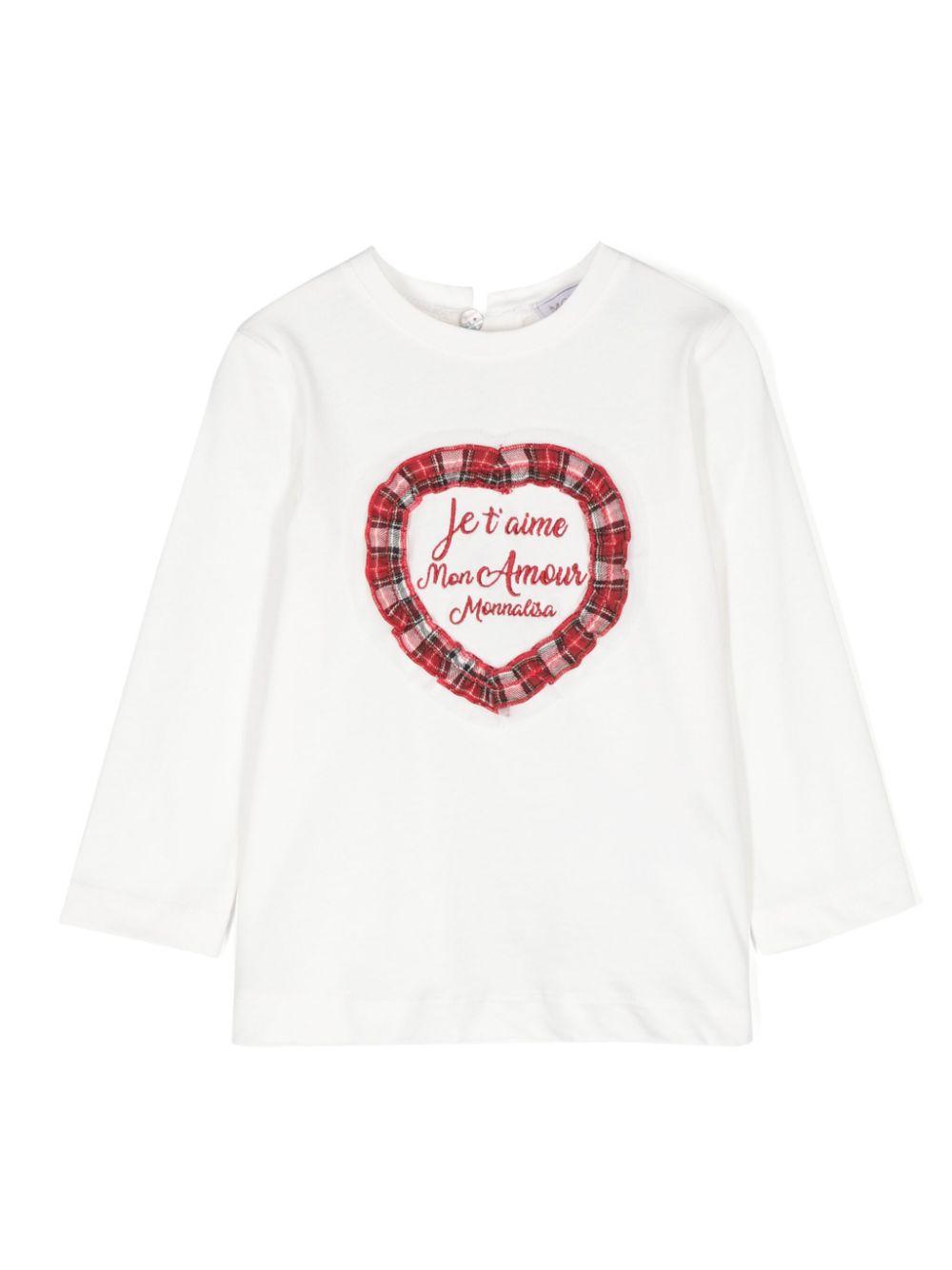 T-shirt con applicazione per neonata Monnalisa bianca con applicazione sul cuore – Accessorio premium elegante