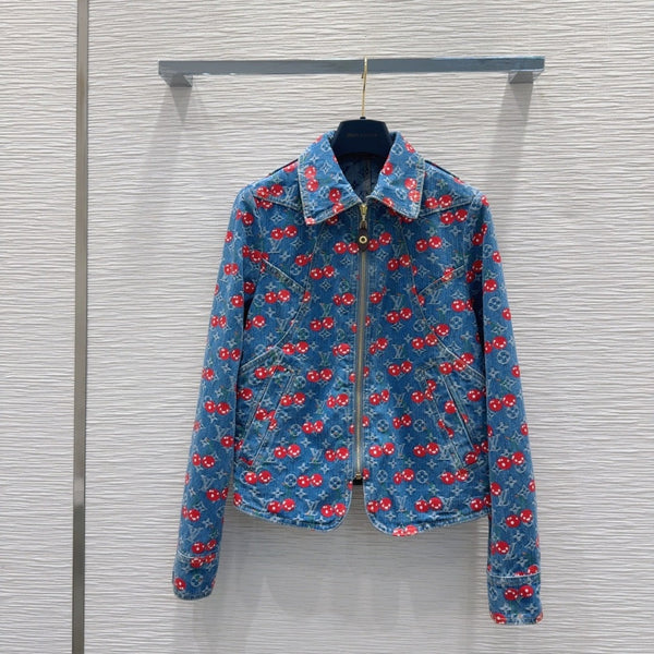LV 25 Cherry Denim Jacket Blue Cotton – Accessorio premium elegante