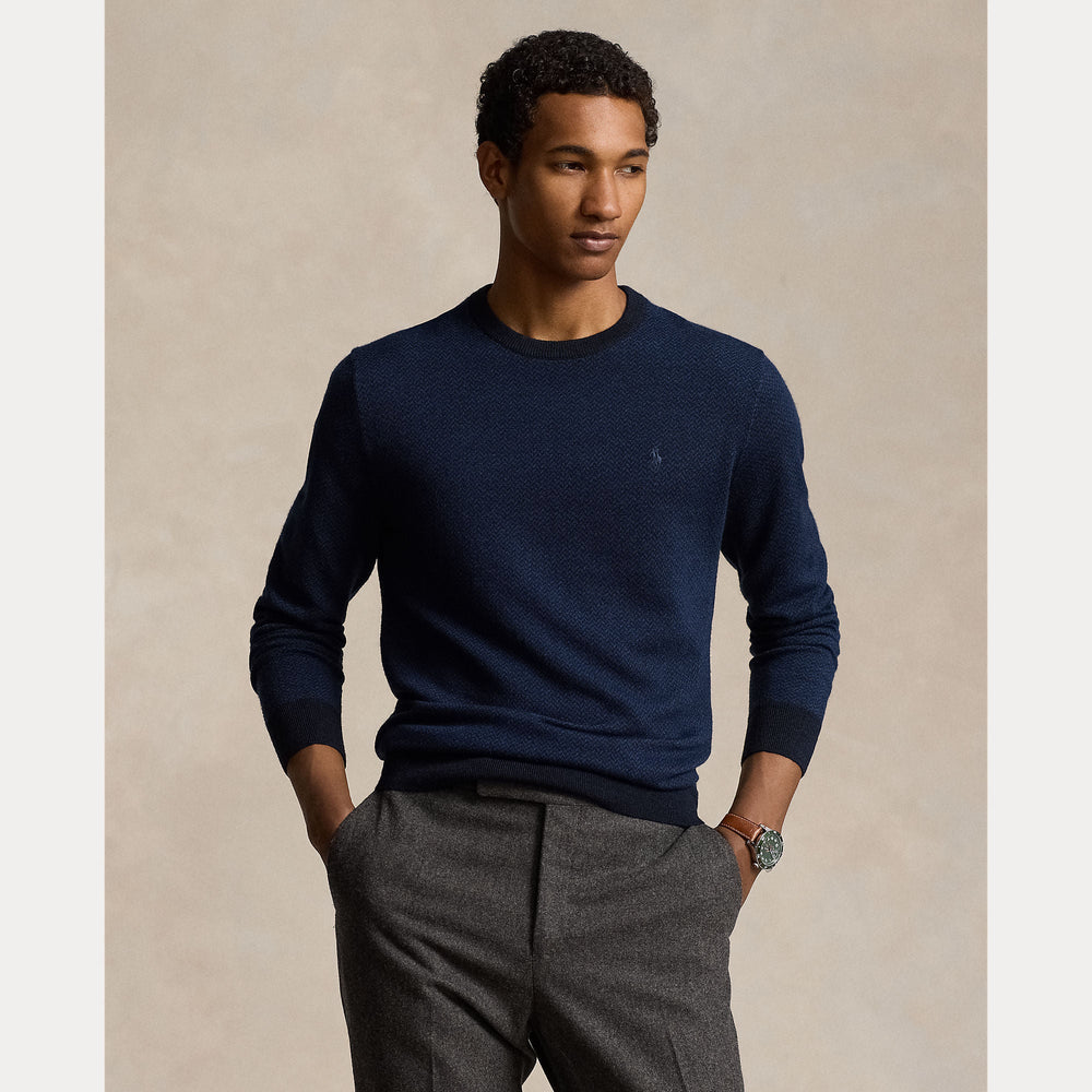 HERRINGBONE-KNIT WASHABLE WOOL SWEATER – Accessorio premium elegante