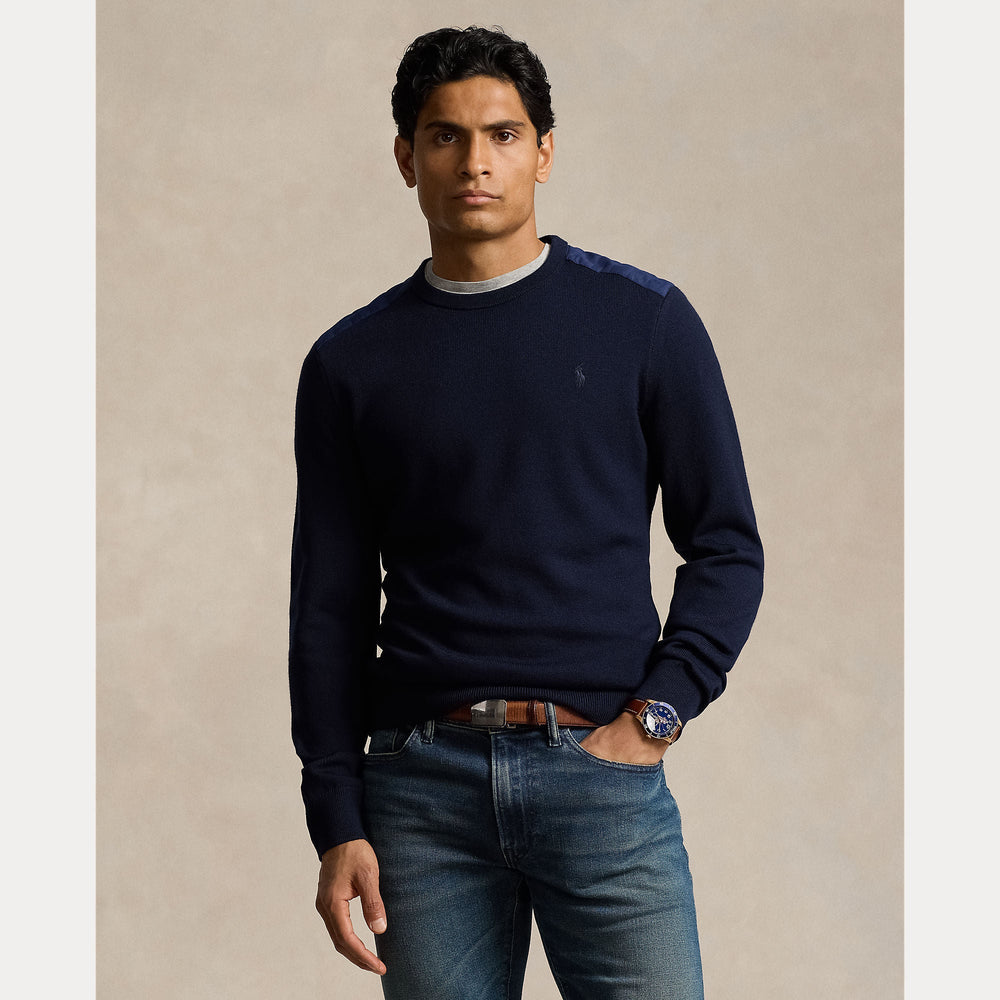 CONTRAST-PANEL WOOL CREWNECK SWEATER – Accessorio premium elegante