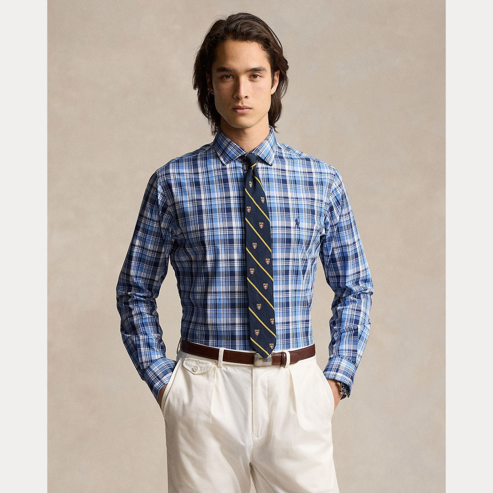 CUSTOM FIT PLAID STRETCH POPLIN SHIRT – Accessorio premium elegante