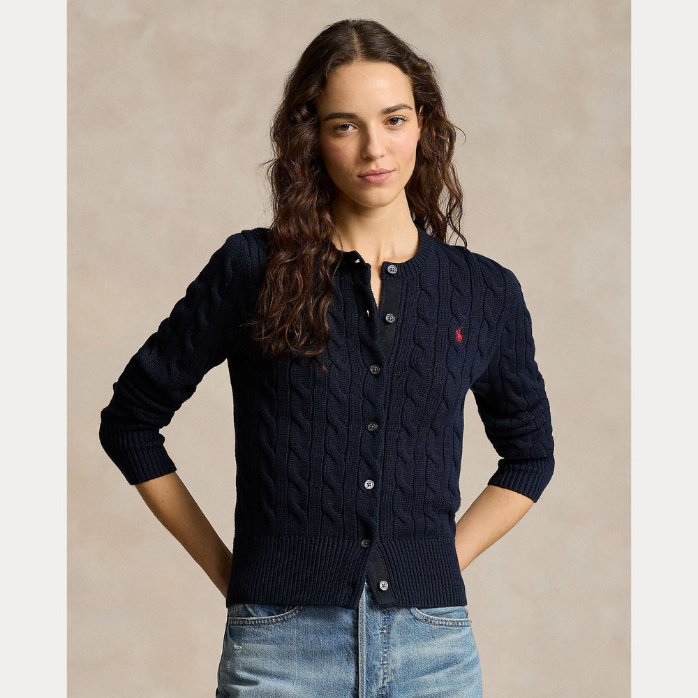 CABLE-KNIT COTTON CREWNECK CARDIGAN – Accessorio premium elegante