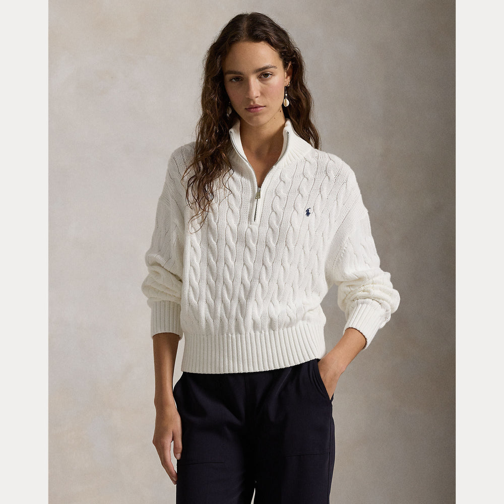 CABLE-KNIT COTTON QUARTER-ZIP SWEATER – Accessorio premium elegante