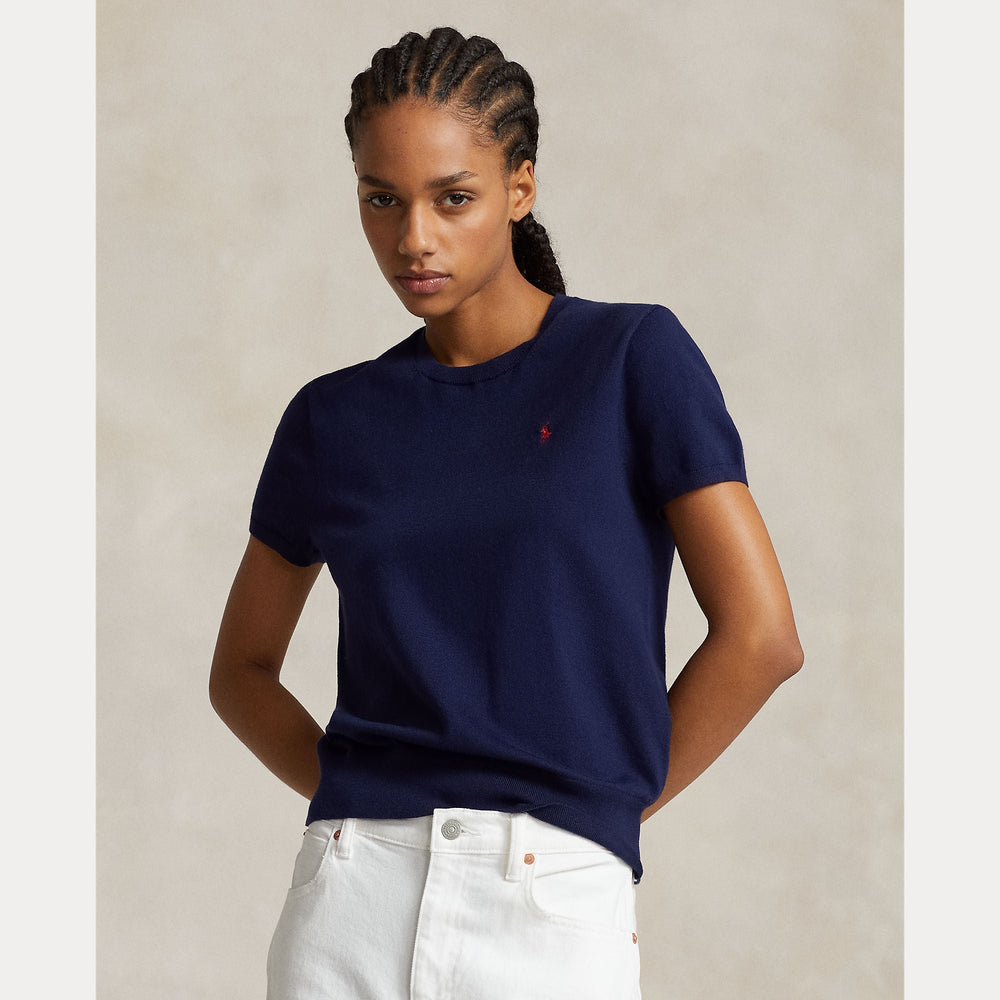 COTTON-BLEND SHORT-SLEEVE SWEATER – Accessorio premium elegante