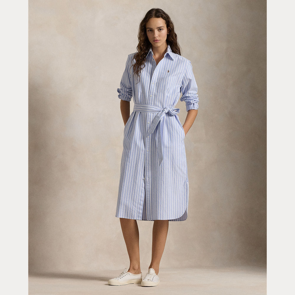 STRIPED COTTON OXFORD BELTED SHIRTDRESS – Accessorio premium elegante