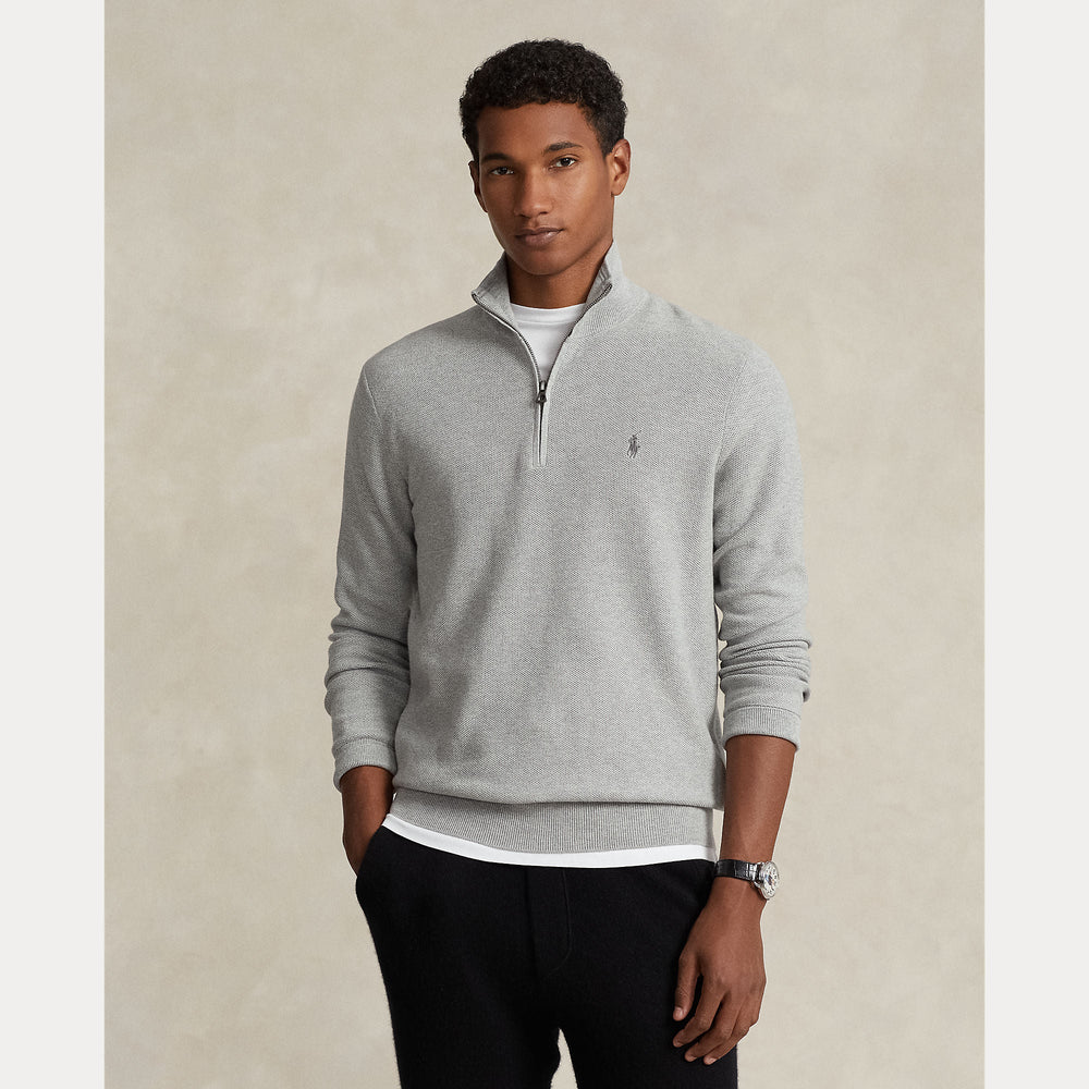 MESH-KNIT COTTON QUARTER-ZIP SWEATER – Accessorio premium elegante