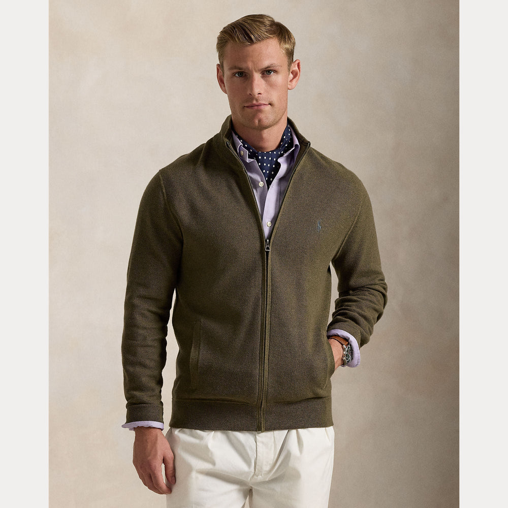 MESH-KNIT COTTON FULL-ZIP SWEATER – Accessorio premium elegante