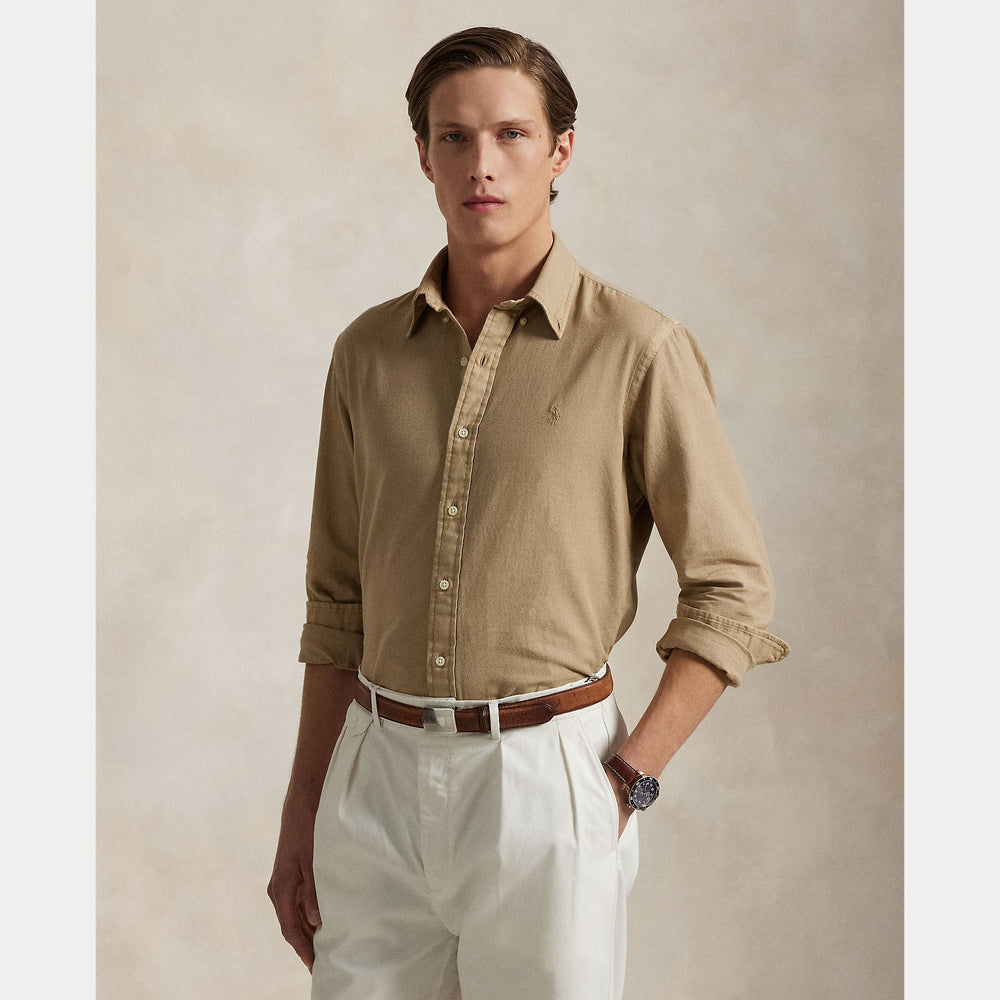 CUSTOM FIT GARMENT-DYED DOBBY SHIRT – Accessorio premium elegante