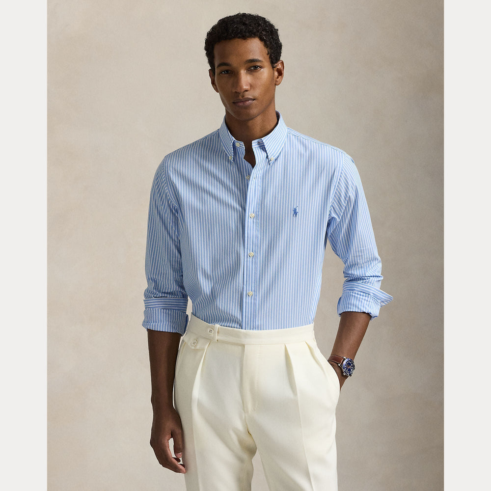 CUSTOM FIT STRIPED STRETCH POPLIN SHIRT – Accessorio premium elegante