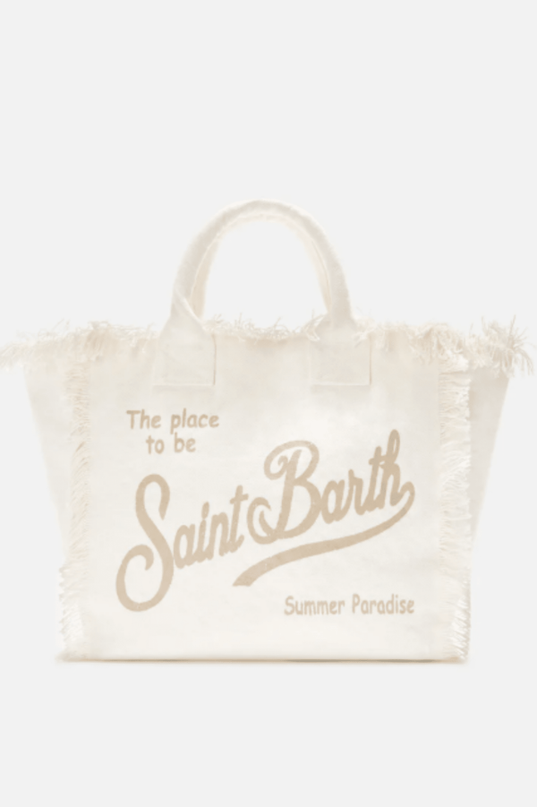 Borsa Vanity in canvas panna con logo beige