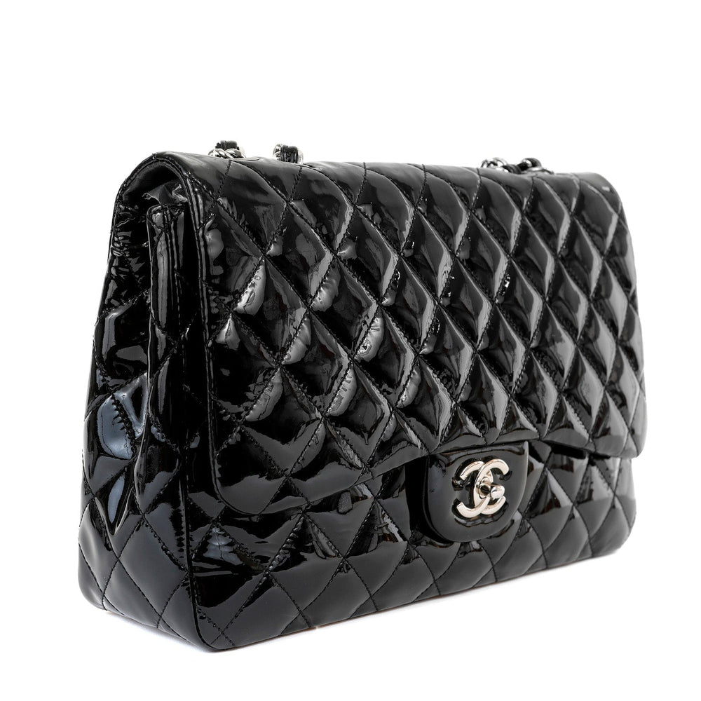 Chanel  Black Patent Leather Jumbo Classic with Silver Hardware – Accessorio premium elegante