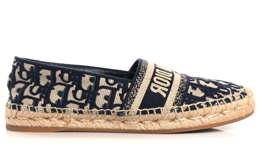 CHRISTIAN DIOR Oblique Embroidered Granville 15mm Espadrilles 38.5 Deep Blue – Accessorio premium elegante