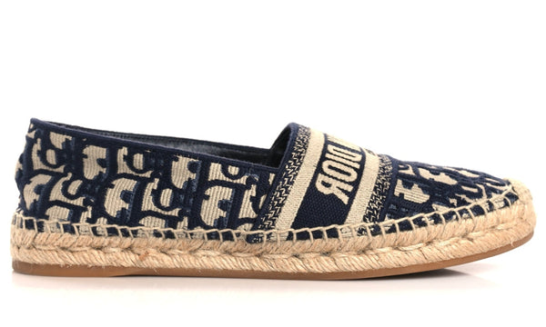 CHRISTIAN DIOR Oblique Embroidered Granville 15mm Espadrilles 38.5 Deep Blue – Accessorio premium elegante