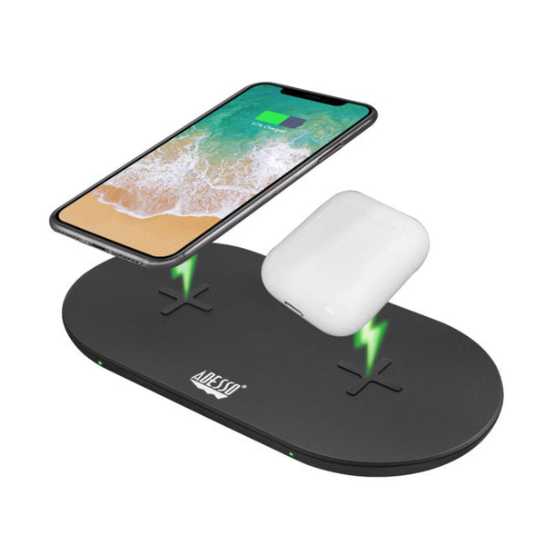 Adesso 15W Max Qi-Certified Dual 2-Coil Wireless Fast Charging Pad – Accessorio premium elegante