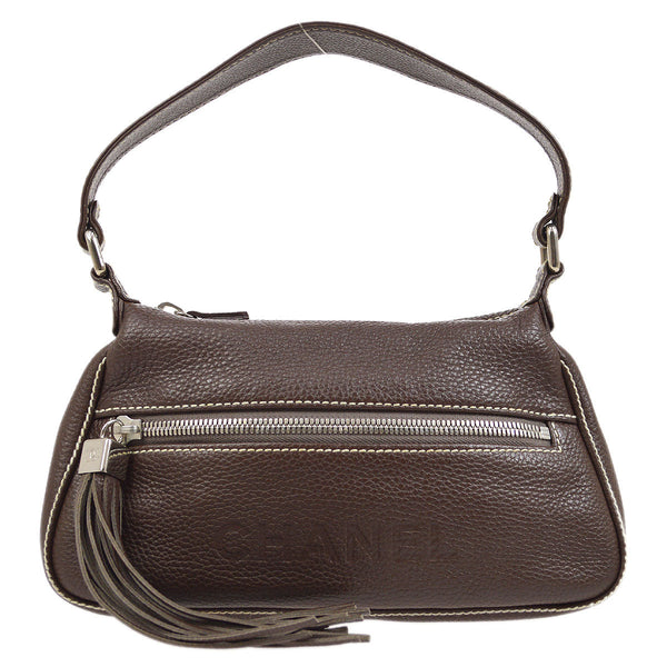 CHANEL 2003-2004 Brown Caviar Embossed Logo Shoulder Bag – Accessorio premium elegante