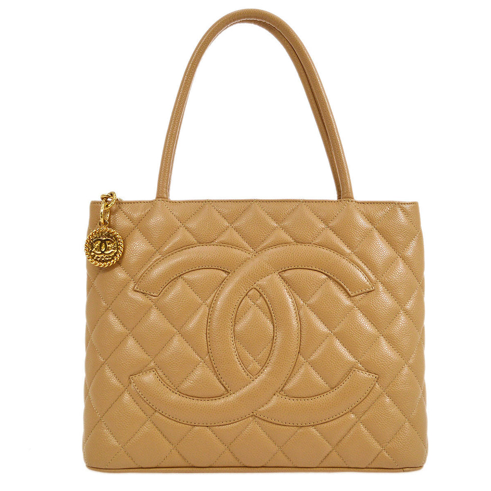 CHANEL 2003-2004 Beige Caviar Medallion Tote – Accessorio premium elegante