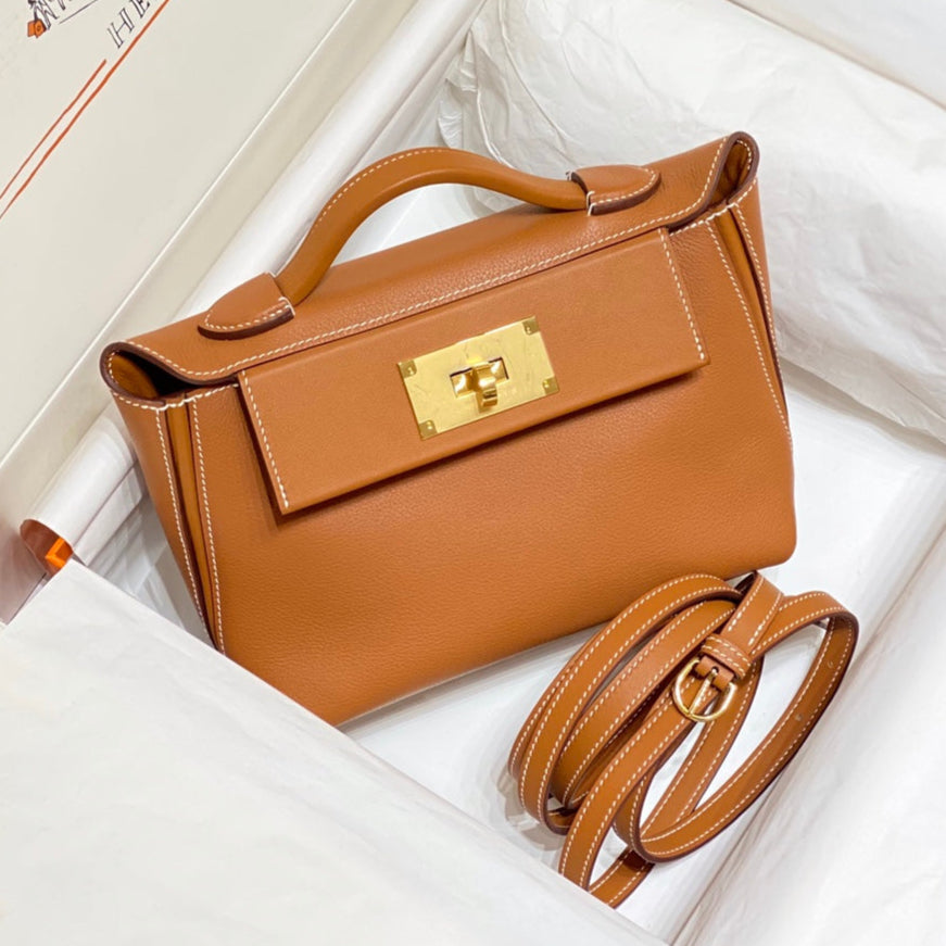 Hermes Bag Brown with Gold Buckle Calfkin 250264 – Accessorio premium elegante