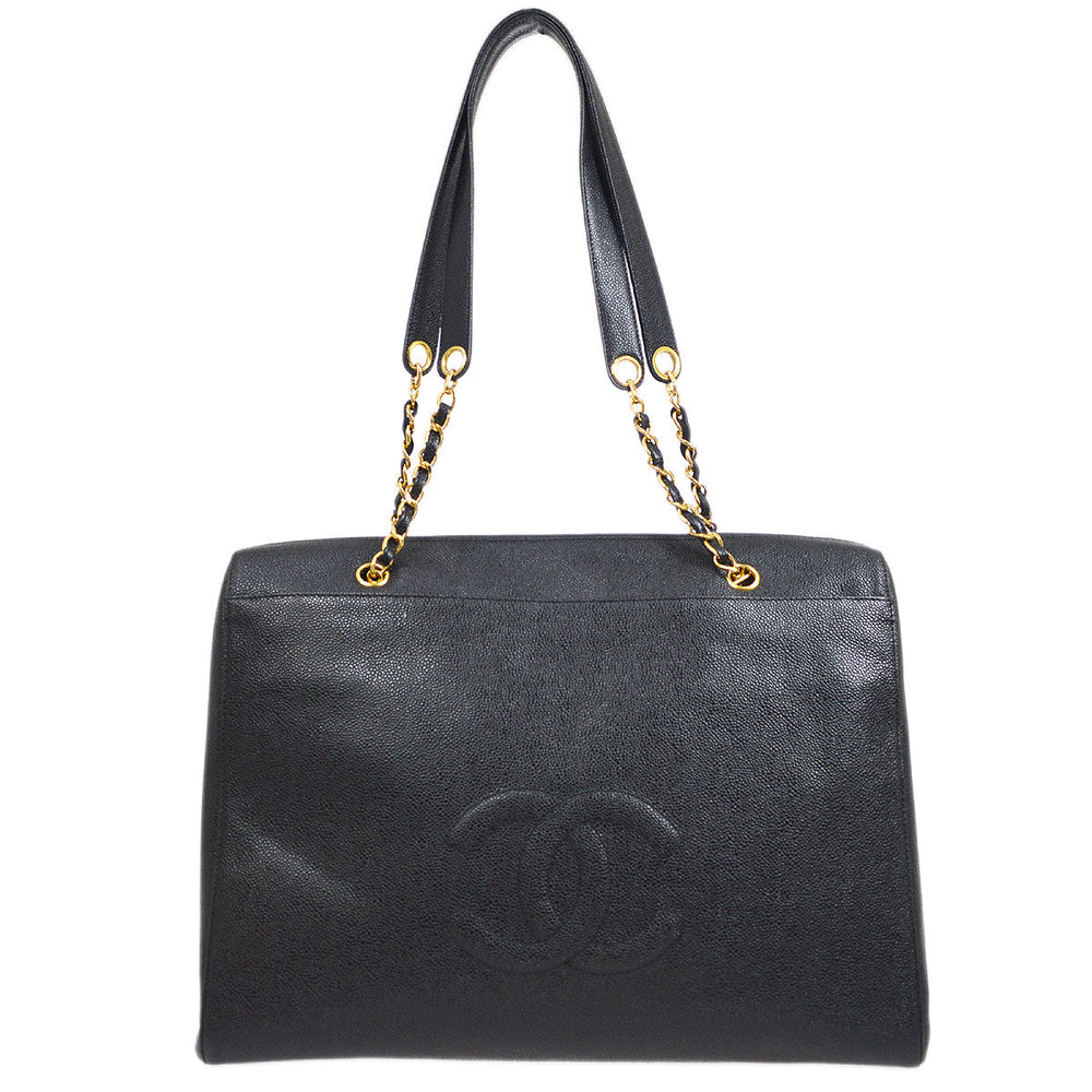 CHANEL 1997-1999 Timeless Zipper Top Tote 40 Black Caviar – Accessorio premium elegante