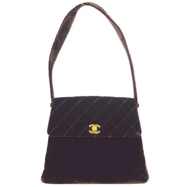CHANEL 1997-1999 Quilted Flap Shoulder Bag Large Brown Velvet – Accessorio premium elegante