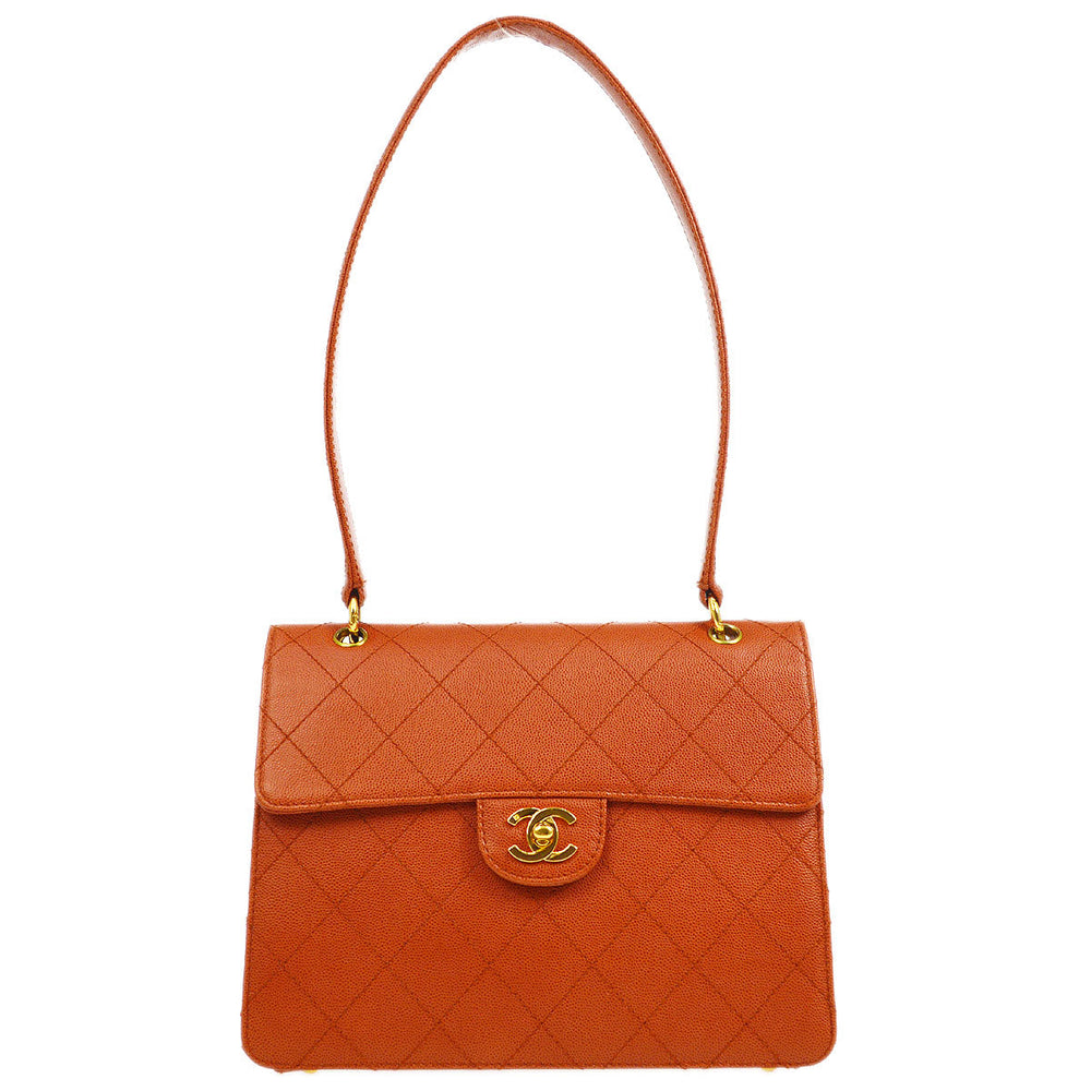 CHANEL 1997-1999 Sellier Flap Shoulder Bag Medium Orange Caviar – Accessorio premium elegante