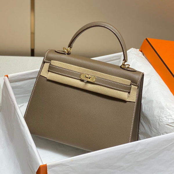 Hermes Kelly 25 Bag Etoupe Gold Epsom Leather 249823 – Accessorio premium elegante