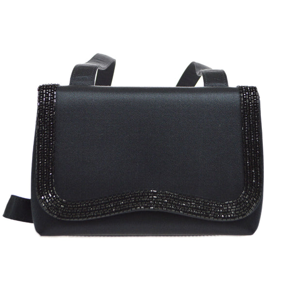 CHANEL 1997-1999 Bead Shoulder Bag Black Satin – Accessorio premium elegante