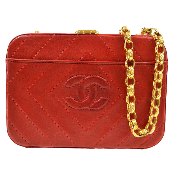 CHANEL 1996-1997 Diamond Box Vanity Shoulder Bag Red Lambskin – Accessorio premium elegante