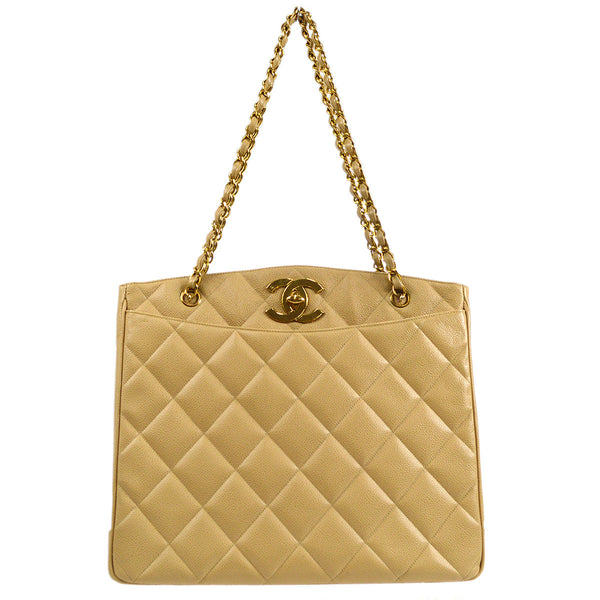 CHANEL 1994-1996 Pocket Chain Tote Beige Caviar – Accessorio premium elegante