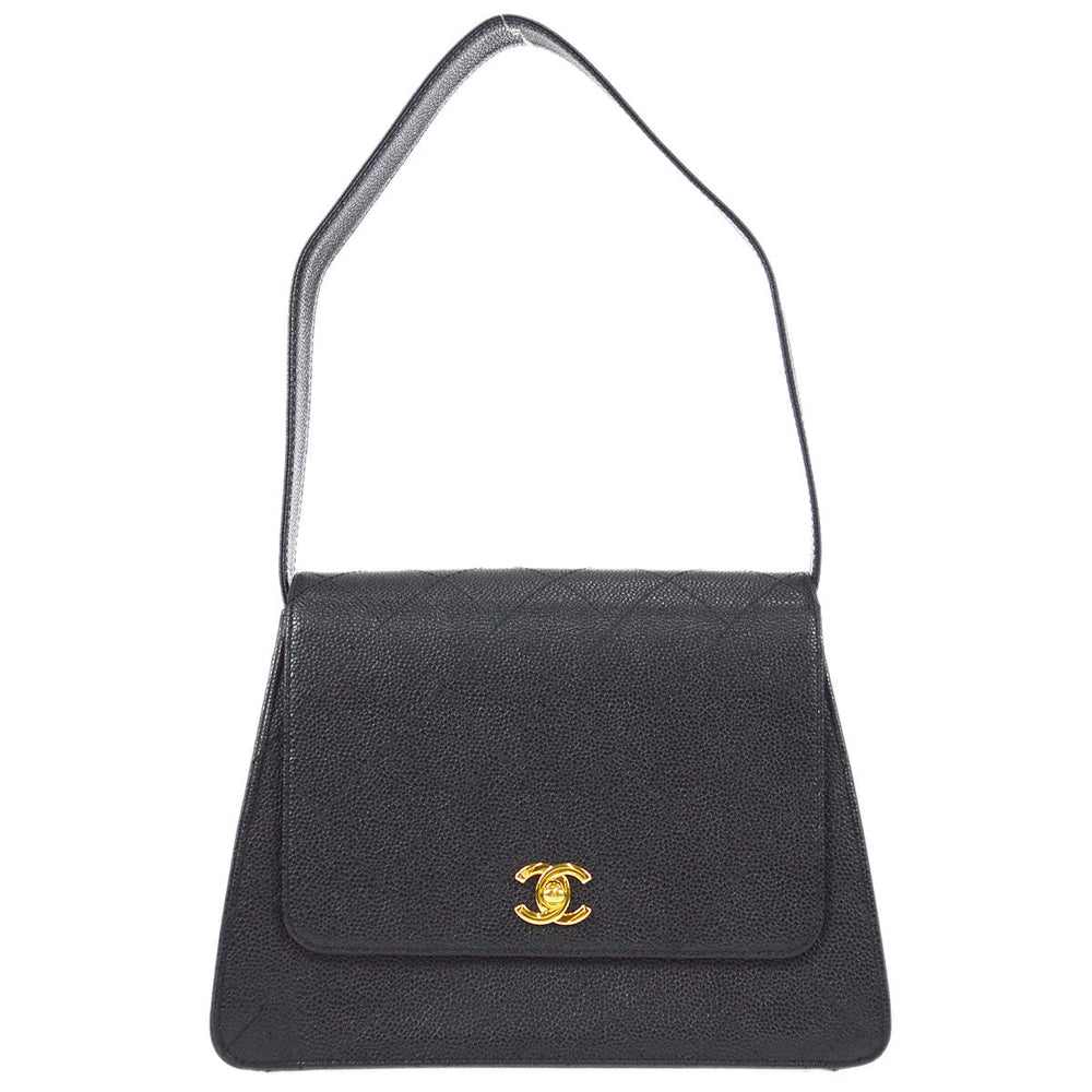 CHANEL 1998 Straight Flap Shoulder Bag Black Caviar – Accessorio premium elegante