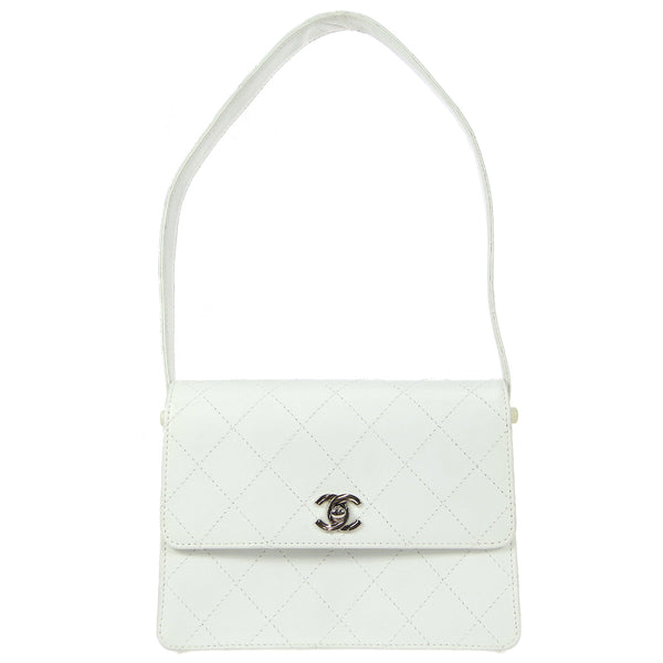 CHANEL 1998 Flap Shoulder Bag Small White Calfskin – Accessorio premium elegante