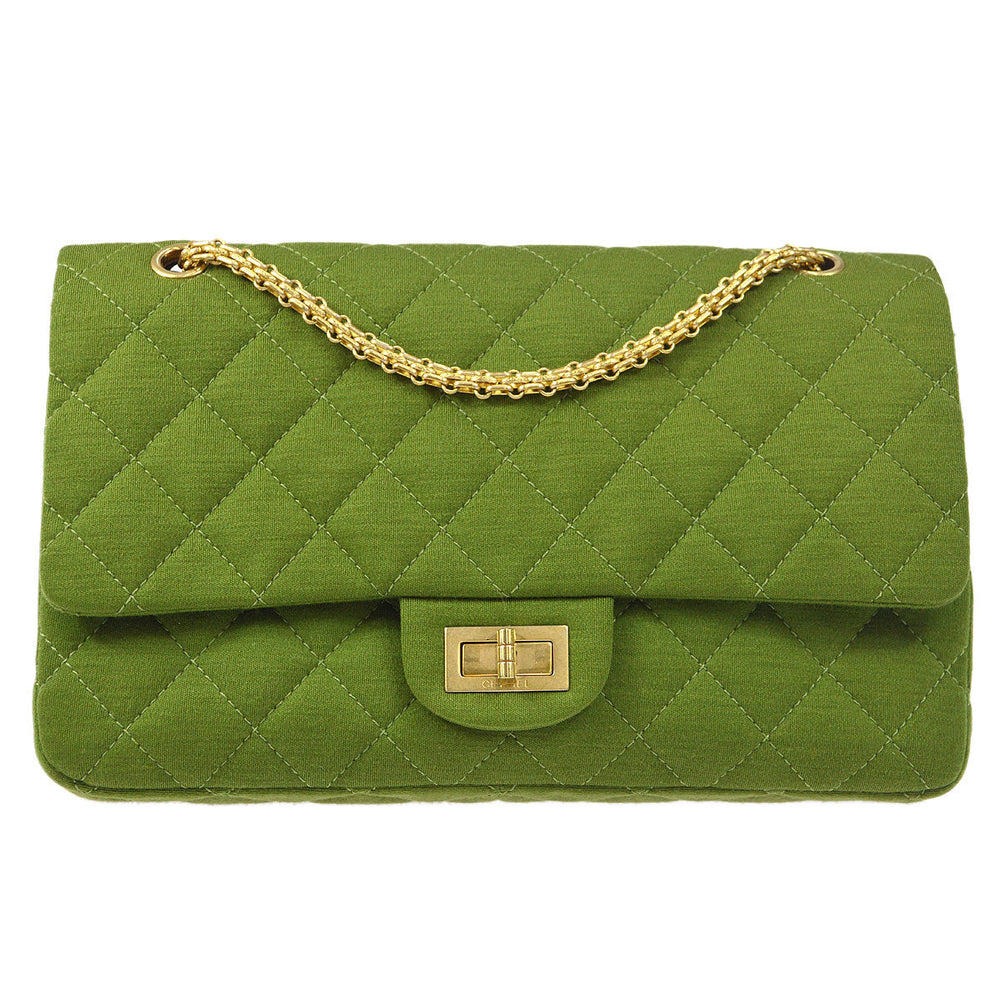 CHANEL 2.55 Line Double Flap Shoulder Bag Green Cotton – Accessorio premium elegante