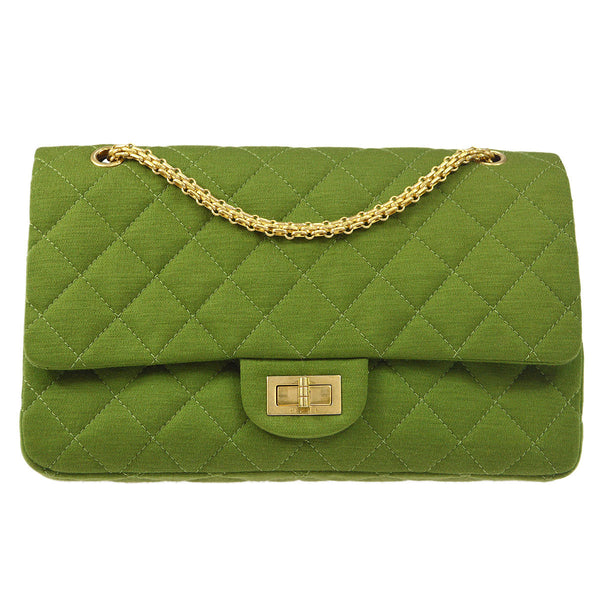 CHANEL 2.55 Line Double Flap Shoulder Bag Green Cotton – Accessorio premium elegante