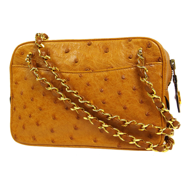 CHANEL * Chain Shoulder Bag Brown Ostrich – Accessorio premium elegante