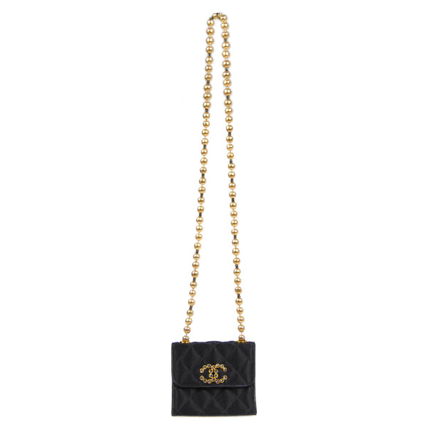 CHANEL * Jumbo Rhinestone Pearl Mini Shoulder Bag Black Satin – Accessorio premium elegante