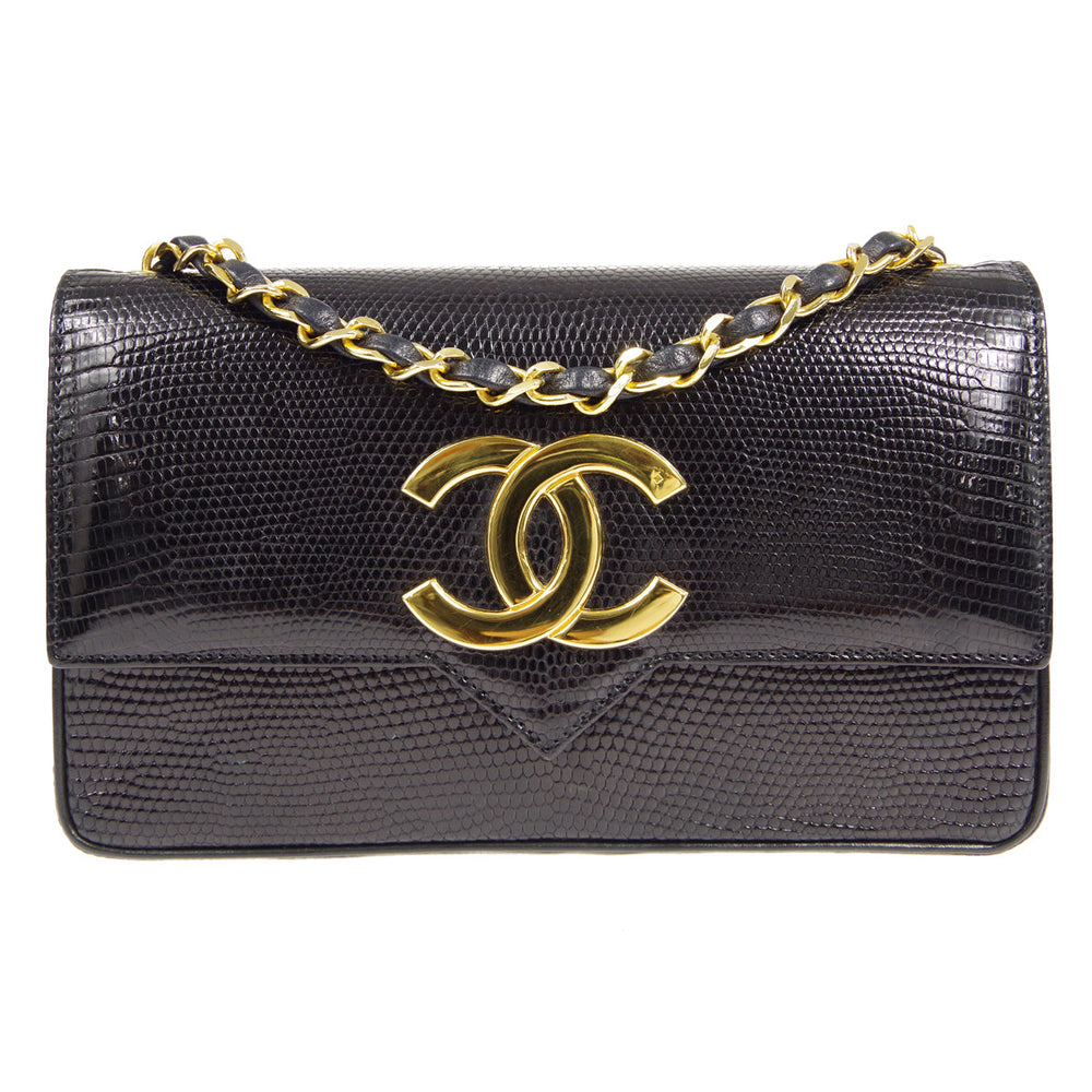 CHANEL * Single Chain Shoulder Bag Black Lizard – Accessorio premium elegante
