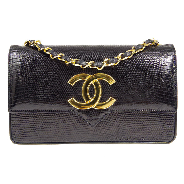 CHANEL * Single Chain Shoulder Bag Black Lizard – Accessorio premium elegante