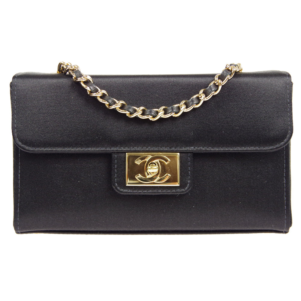 CHANEL * Double Chain Shoulder Bag Black Satin – Accessorio premium elegante