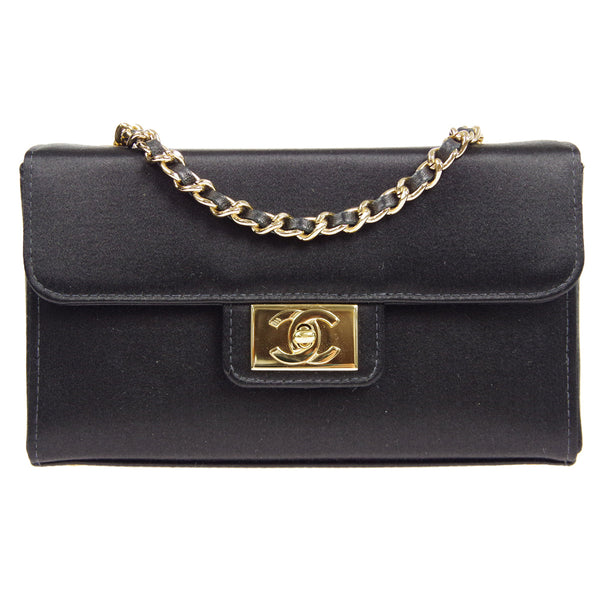 CHANEL * Double Chain Shoulder Bag Black Satin – Accessorio premium elegante