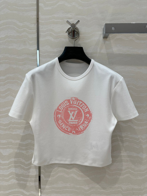 LV 25 MONOGRAM Print Logo Short T-Shirt White Pink Cotton – Accessorio premium elegante