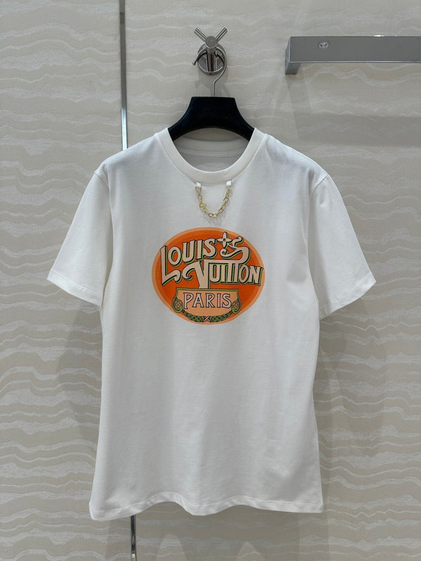 LV Classic Monogram Printed T-shirt White Orange Cotton – Accessorio premium elegante