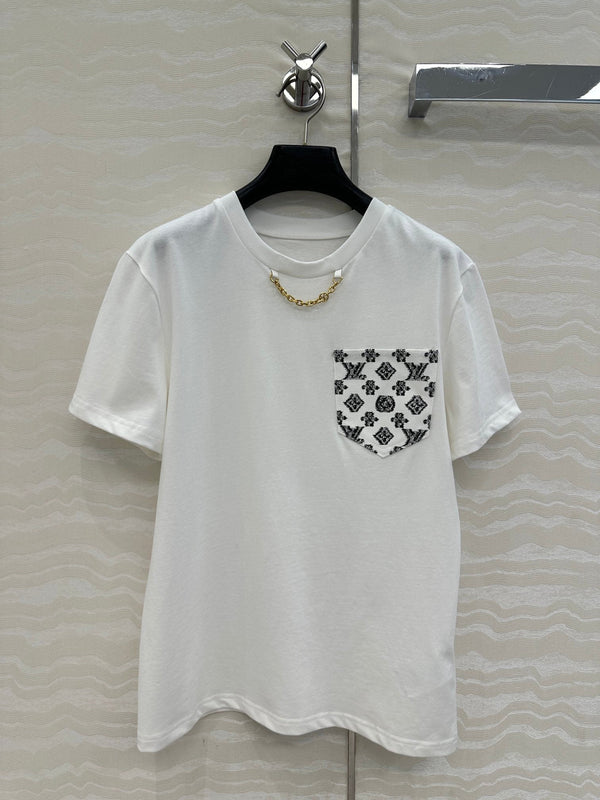 LV 25 Flower Pocket Short-Sleeved Shirt White Cotton – Accessorio premium elegante