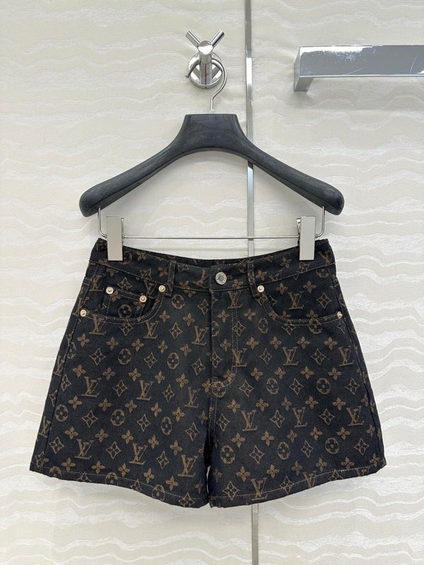 LV 25 Classic Logo Denim Shorts Black Cotton – Accessorio premium elegante
