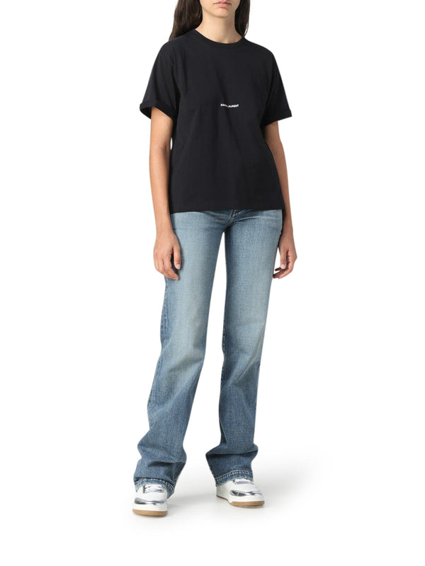T-SHIRT A MANICHE CORTE SAINT LAURENT BOYFRIEND IN JERSEY DI COTONE – Accessorio premium elegante