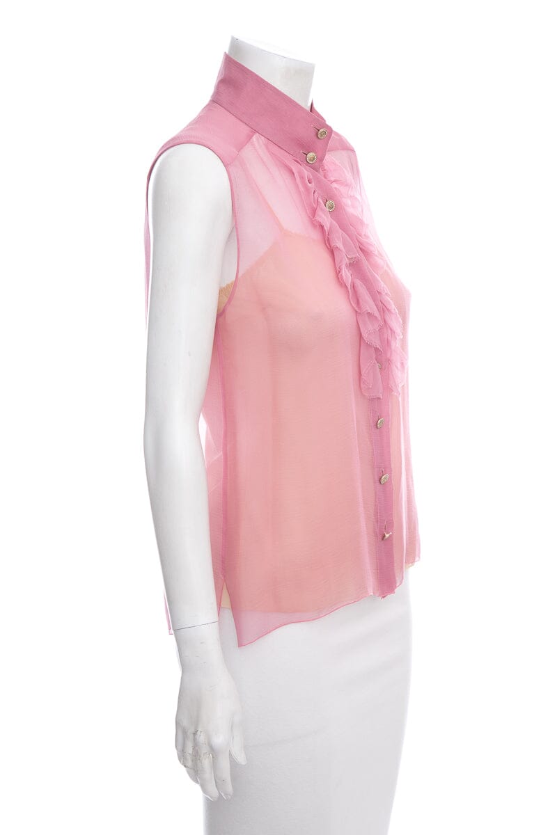 Chanel 2006 Pink Silk Ruffle Tank SZ 38 – Accessorio premium elegante