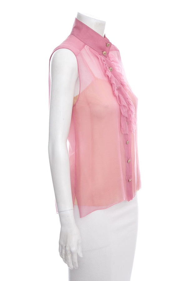 Chanel 2006 Pink Silk Ruffle Tank SZ 38 – Accessorio premium elegante